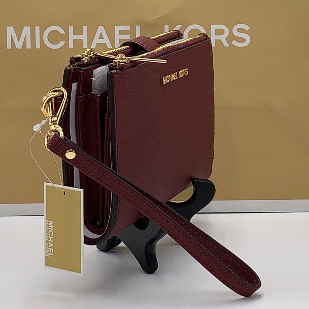 MICHAEL KORS LARGE DOUBLE ZIP WRISTLET WALLET DARK CHERRY COLOR MERLOT M… - Picture 10 of 16